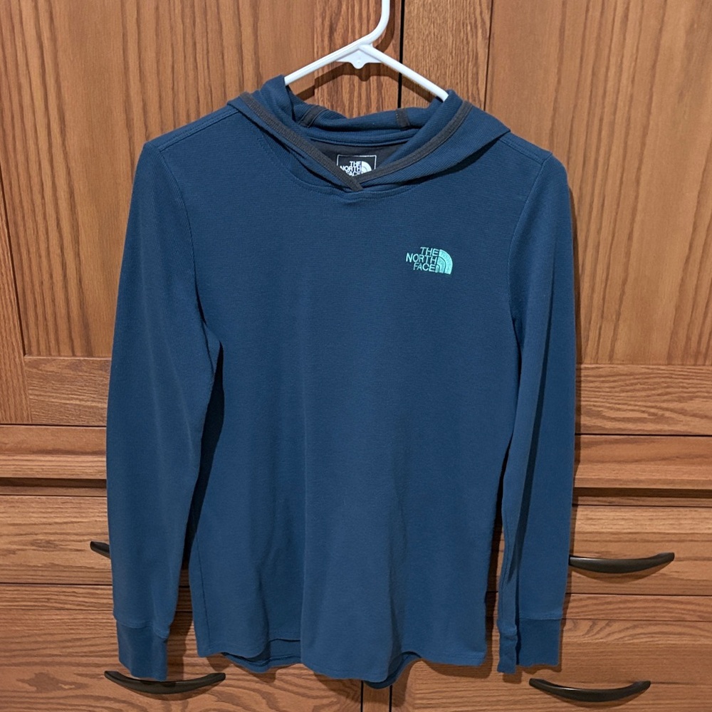 The North Face Navy Blue Hoodie with Teal Logo